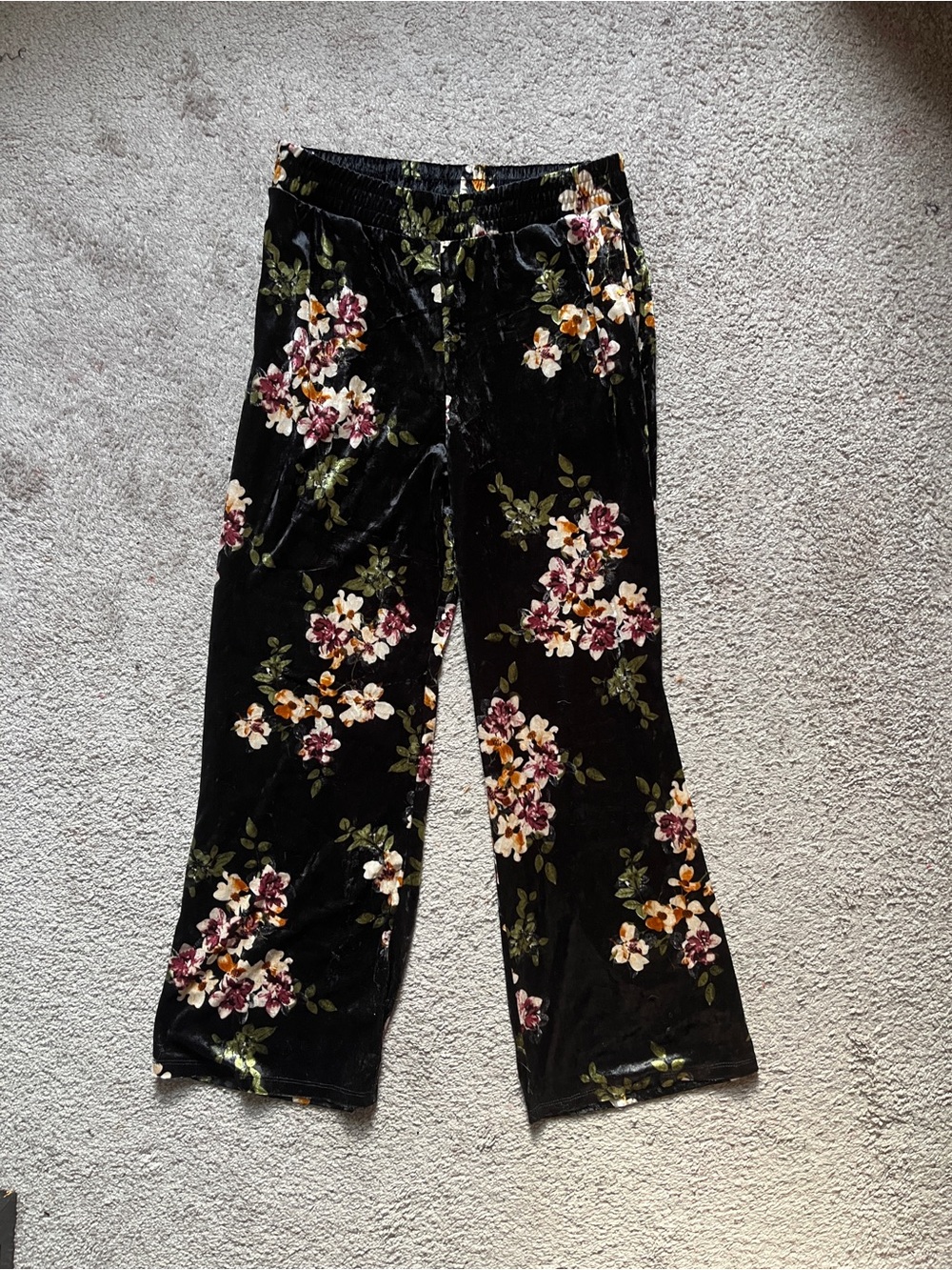 Velvet Wide Leg Flare Floral Pants